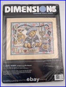 1997 Dimensions I Love Teddy Counted Cross Stitch Kit New Nita Showers Bear 3863