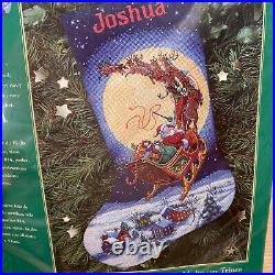 2001 Dimensions -Santa's Moonlit Flying Sleigh Stocking Cross Stitch Kit 7961