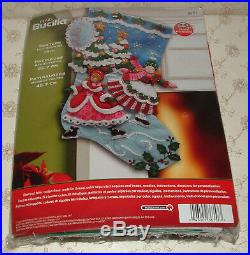 2012 Bucilla Felt Applique Christmas Stocking Kit UNOPENED Skaters