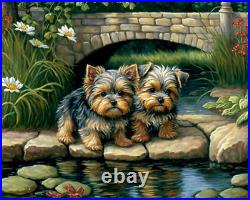 5D Diamond Painting Yorkie Puppies Pond Stones Kit