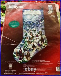 A 2004 Janlynn Christmas Village Needlepoint Stocking Kit Sealed & Complete 18