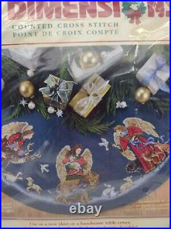 ANGELS OF PEACE Blue Tree Skirt Dimensions Counted Cross Stitch Kit 8717 New Vtg