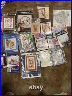 Assorted Cross Stitch Kit Lot with Patterns, Sampler Style, Mixed Themes