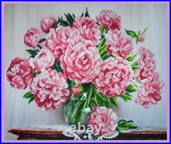 Bead embroidery kit Bouquet of pink peonies hand embroidery needlework kit