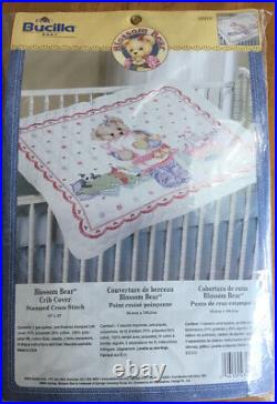 Blossom Bear Crib Cover Stamped Cross Stitch Kit New Bucilla Baby #43414 34x43