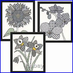 Bothy Threads Blackwork Flowers, Set of 3 Counted Cross-Stitch Kit