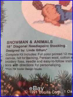 Bucilla 60707 Snowman Animals 18in Christmas Stocking Needlepoint Kit Vtg Fox