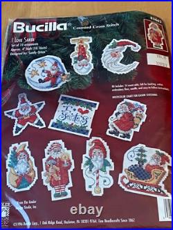 Bucilla 83443 Counted Cross Stitch I Love Santa Set 10 Ornaments