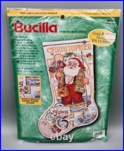 Bucilla 84100 Fishing Santa Counted Cross Stitch Stocking Kit SEALED CHRISTOPHER