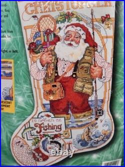 Bucilla 84100 Fishing Santa Counted Cross Stitch Stocking Kit SEALED CHRISTOPHER