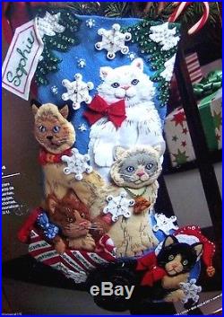 Bucilla CHRISTMAS KITTIES Cat Kitten Felt Stocking Kit New OOP VERY RARE PET