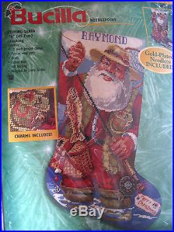 Bucilla Christmas Holiday Needlepoint Stocking Kit, FISHING SANTA, Gillum, 60782