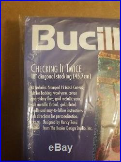 Bucilla Christmas Needlepoint Stocking Kit CHECKING IT TWICE #60766, Rossi, NIP
