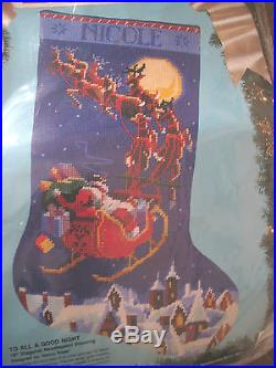 Bucilla Christmas Needlepoint Stocking Kit, TO ALL A GOODNIGHT, Rossi, 18,60708