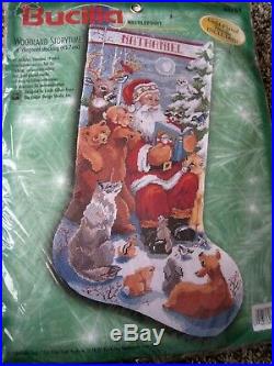 Bucilla Christmas Needlepoint Stocking Kit, WOODLAND STORYTIME, Santa, Animal, 60759