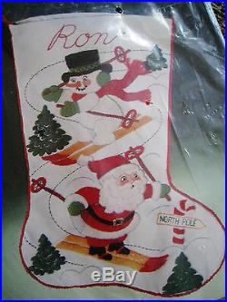 Bucilla Crewel Stitchery Embroidery Stocking KIT, DOWNHILL RACERS, Skiing, #82339