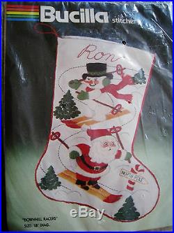 Bucilla Crewel Stitchery Embroidery Stocking KIT, DOWNHILL RACERS, Skiing, #82339