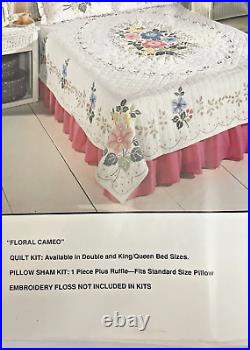 Bucilla Cross stitch Quilt Kit Cameo Rose King / Queen some DMS Skeins included