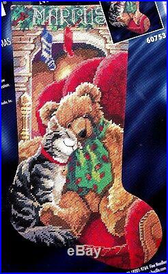 Bucilla Cuddles Bear Cat Warmth of Christmas Needlepoint Stocking Kit 60753