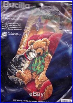 Bucilla Cuddles Bear Cat Warmth of Christmas Needlepoint Stocking Kit 60753