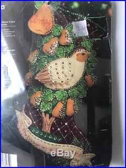 Bucilla Felt Jeweled Christmas Stocking Kit Partridge In A Pear Tree Bird 86064