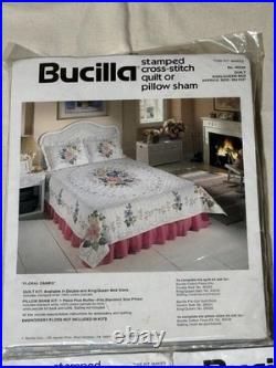 Bucilla Floral Cameo Cross Stitch Embroidery Kits Quilt & Pillow Shams Unopened