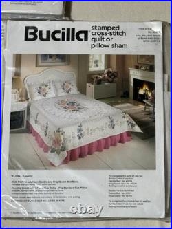 Bucilla Floral Cameo Cross Stitch Embroidery Kits Quilt & Pillow Shams Unopened