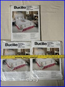 Bucilla Floral Cameo Cross Stitch Embroidery Kits Quilt & Pillow Shams Unopened
