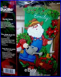 Bucilla GARDEN SANTA Felt Christmas Stocking Kit OOP Poinsettia RARE Original