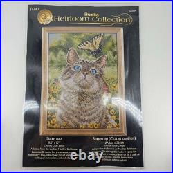 Bucilla Heirloom Collection Cross Stitch Kit Buttercup Kitty Cat Butterfly Rare