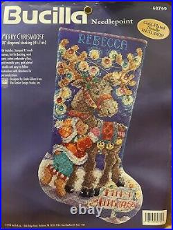 Bucilla Holiday Christmas Needlepoint Stocking Kit, MERRY CHRISMOOSE 60760 (Read)