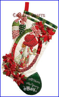 Bucilla Holly Hobbie 18 Felt Christmas Stocking Kit #86116 Poinsettias