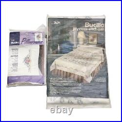 Bucilla Jiffy Cross Stitch Quilt Wild Flowers King/Queen Size 3634 USA withExtras