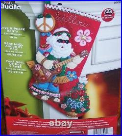 Bucilla LOVE & PEACE SANTA Felt Christmas Stocking Kit Guitar RARE 18