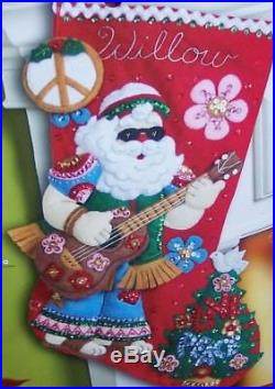 Bucilla LOVE & PEACE SANTA Felt Christmas Stocking Kit Guitar VERY RARE 18