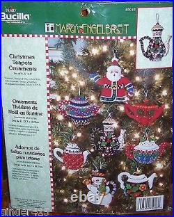 Bucilla Mary ENGELBREIT Santa CHRISTMAS TEAPOTS Felt Ornaments Kit- 85018 Mint