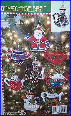 Bucilla Mary ENGELBREIT Santa CHRISTMAS TEAPOTS Felt Ornaments Kit- 85018 Mint