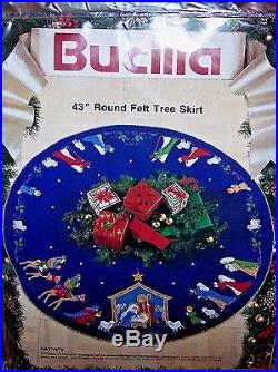 Bucilla NATIVITY Felt Holy Christmas Tree Skirt Kit RARE Sterilized BLUE MINT