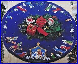 Bucilla NATIVITY Felt Holy Christmas Tree Skirt Kit RARE Sterilized BLUE VNTG