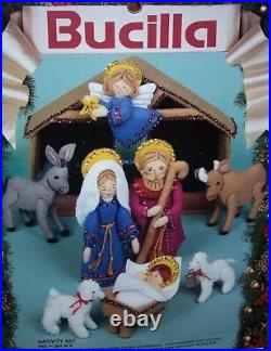 Bucilla NATIVITY SET Felt Christmas Kit Set of 9 Pieces Manger Jesus Angel OOP