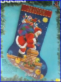 Bucilla Needlepoint Christmas Stocking Kit Santa On The Rooftop #60732, Nip