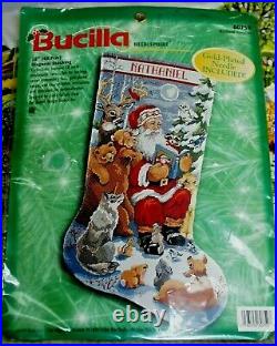 Bucilla Needlepoint Christmas Stocking Kit Woodland Storytime Santa 18 60759
