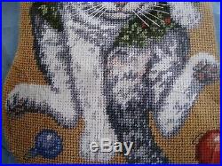 Bucilla Needlepoint Holiday Stocking Kit, CHRISTMAS KITTY, Cat, Wreath, 60714,18