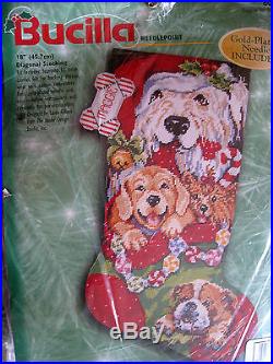 Bucilla Needlepoint Stocking Kit, PUPPIES FOR CHRISTMAS, Gillum, 60770, Dogs, Size 18