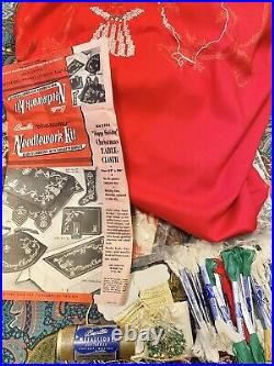 Bucilla Needlework Kit #2704 Happy Holiday Christmas Tablecloth 62x90 Vintage