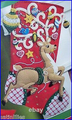 Bucilla ORNAMENTAL REINDEER Felt Christmas Stocking Kit-OOP Factory Direct 18