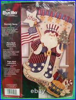 Bucilla PATRIOTIC SANTA Felt Stocking, Ornament Kit 85430, 85448 OOP Vintage