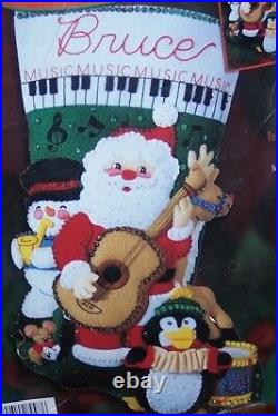 Bucilla ROCK & ROLL SANTA Felt Christmas Stocking Kit-MusicGuitar Sterilized OOP