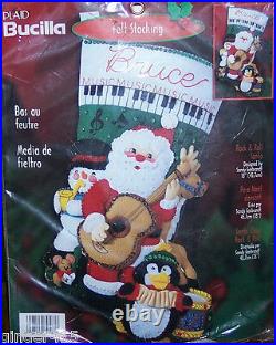 Bucilla ROCK & ROLL SANTA Felt Christmas Stocking Kit-MusicGuitar Sterilized OOP