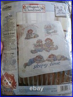 Bucilla Raggedy Ann & Andy Cover KIT Stamped Cross Stitch For Baby 45587 Rare